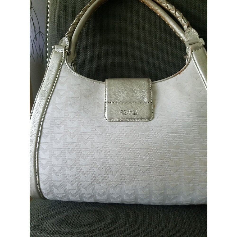 MICHAEL KORS Ivory  Signature Jacquard Fabric Gold Leather handbag
